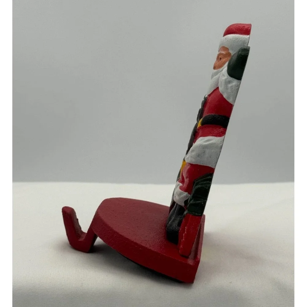 1990 Lillian Vernon Cast Iron Santa and Bear Stocking Holder 5